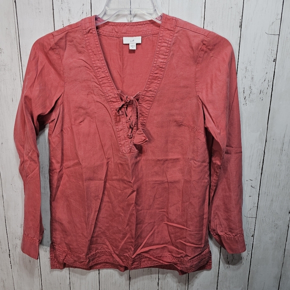 J. Jill Women's Tencel Lyocell Pullover Lace Up Shirt Light Red Wash Size XS. - Picture 1 of 7